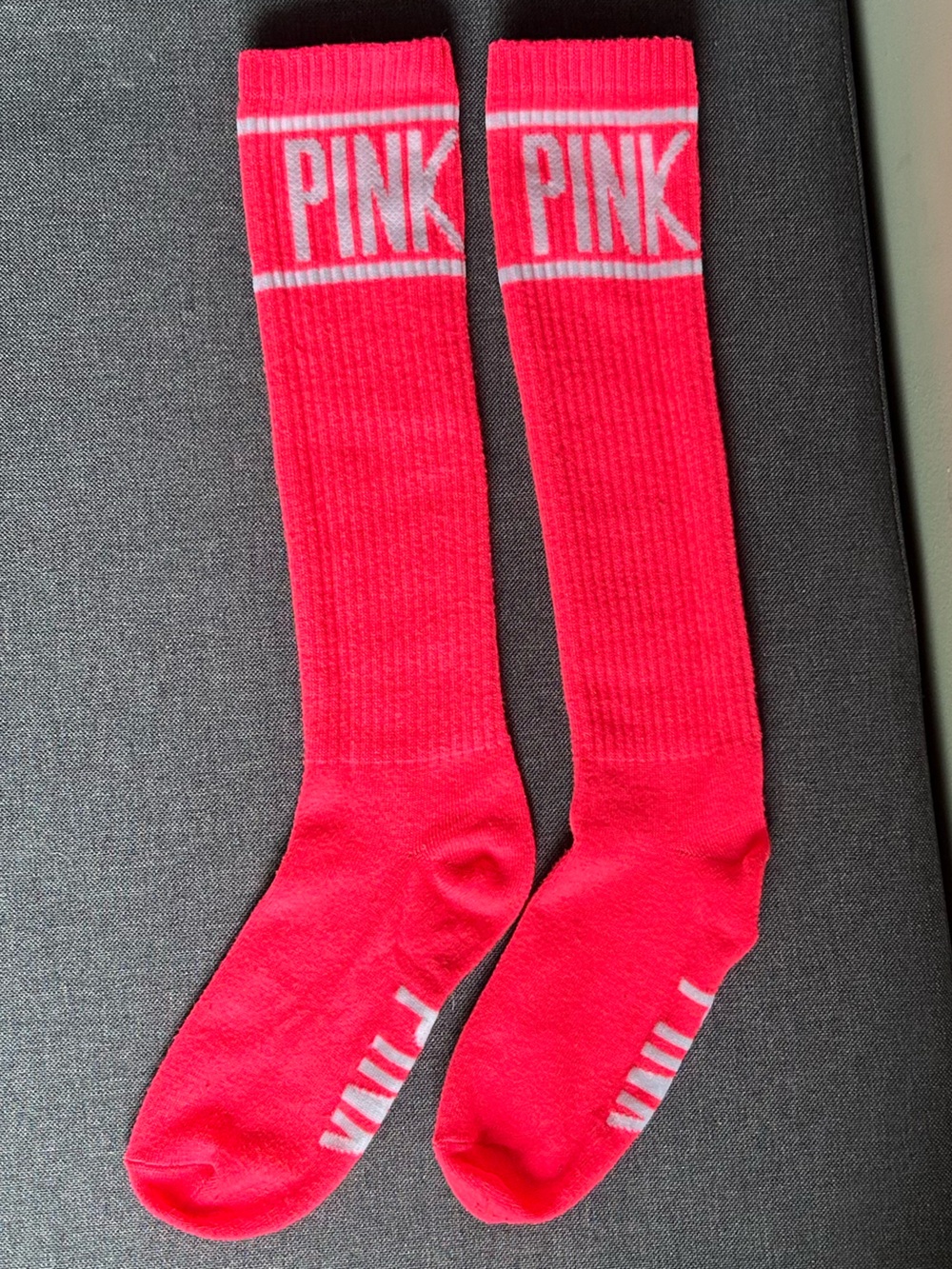 PINK Victoria's Secret Bright Pink Knee-High Athletic Socks